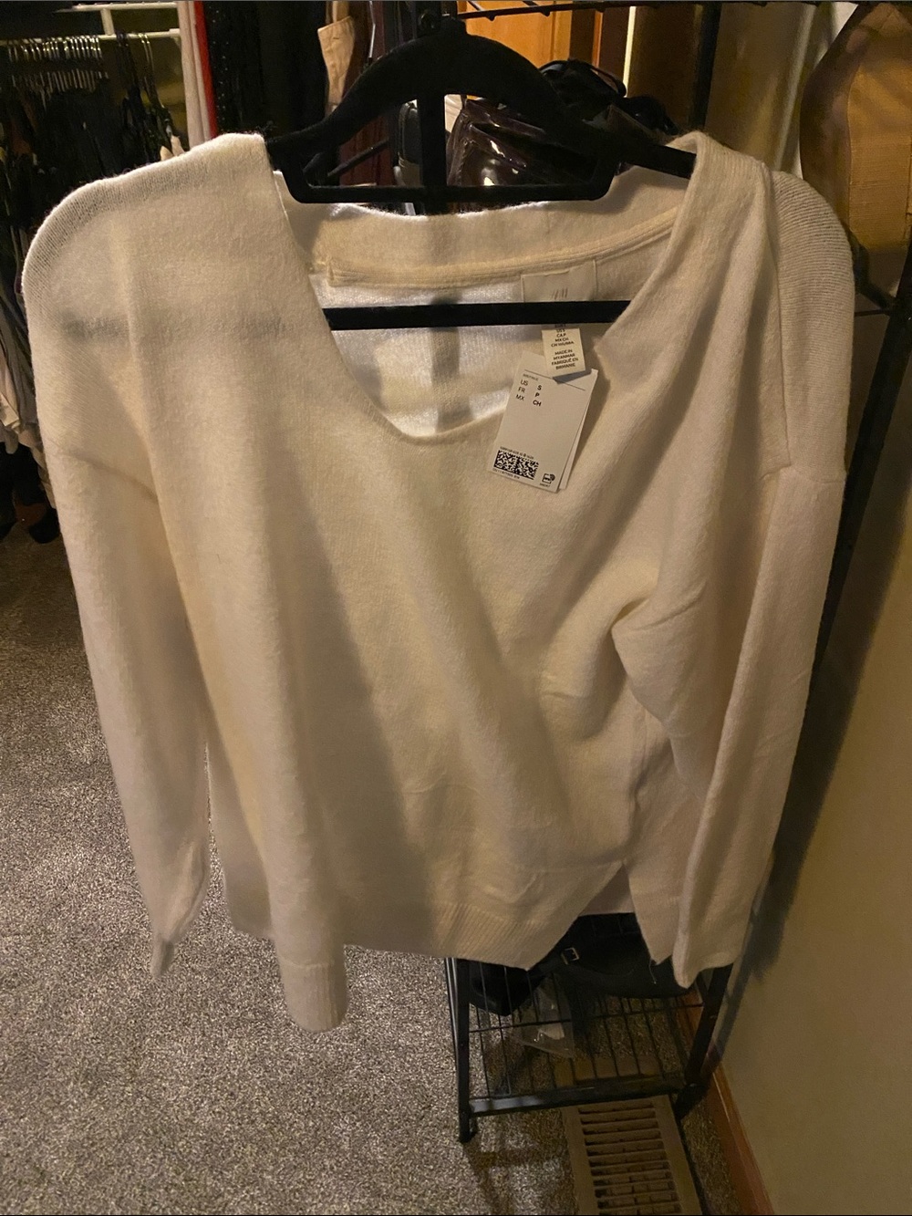 H&M Off-White V-Neck Pocket Sweater